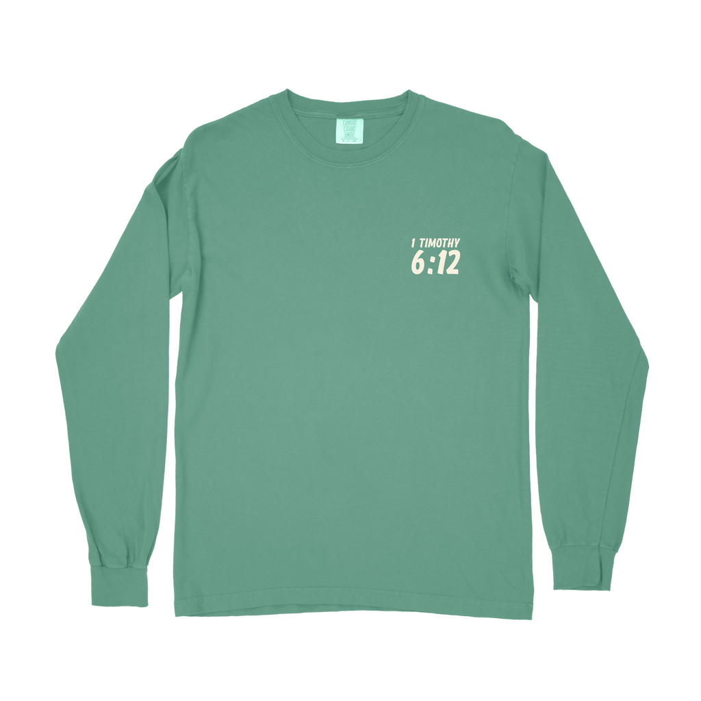 Fight the GOOD Fight of Faith Long Sleeve Tee - Light Green