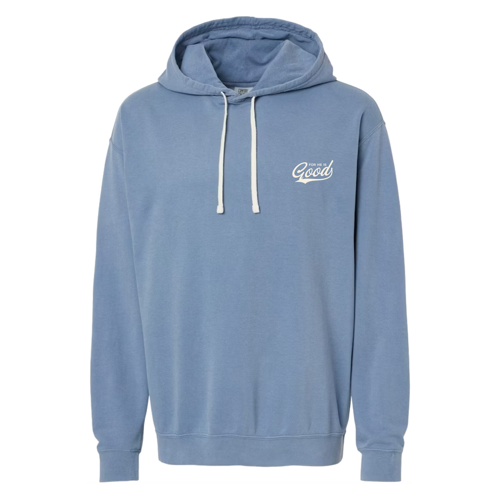 For He is GOOD Lightweight Hoodie - Blue Jean